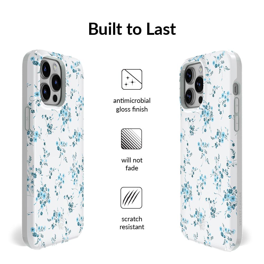 French Blue Floral iPhone Case - Elegant Flower Design Protective Cover for iPhone 13/14/15 Pro Max - Perfect for Everyday Use, Travel & Gift Giving
