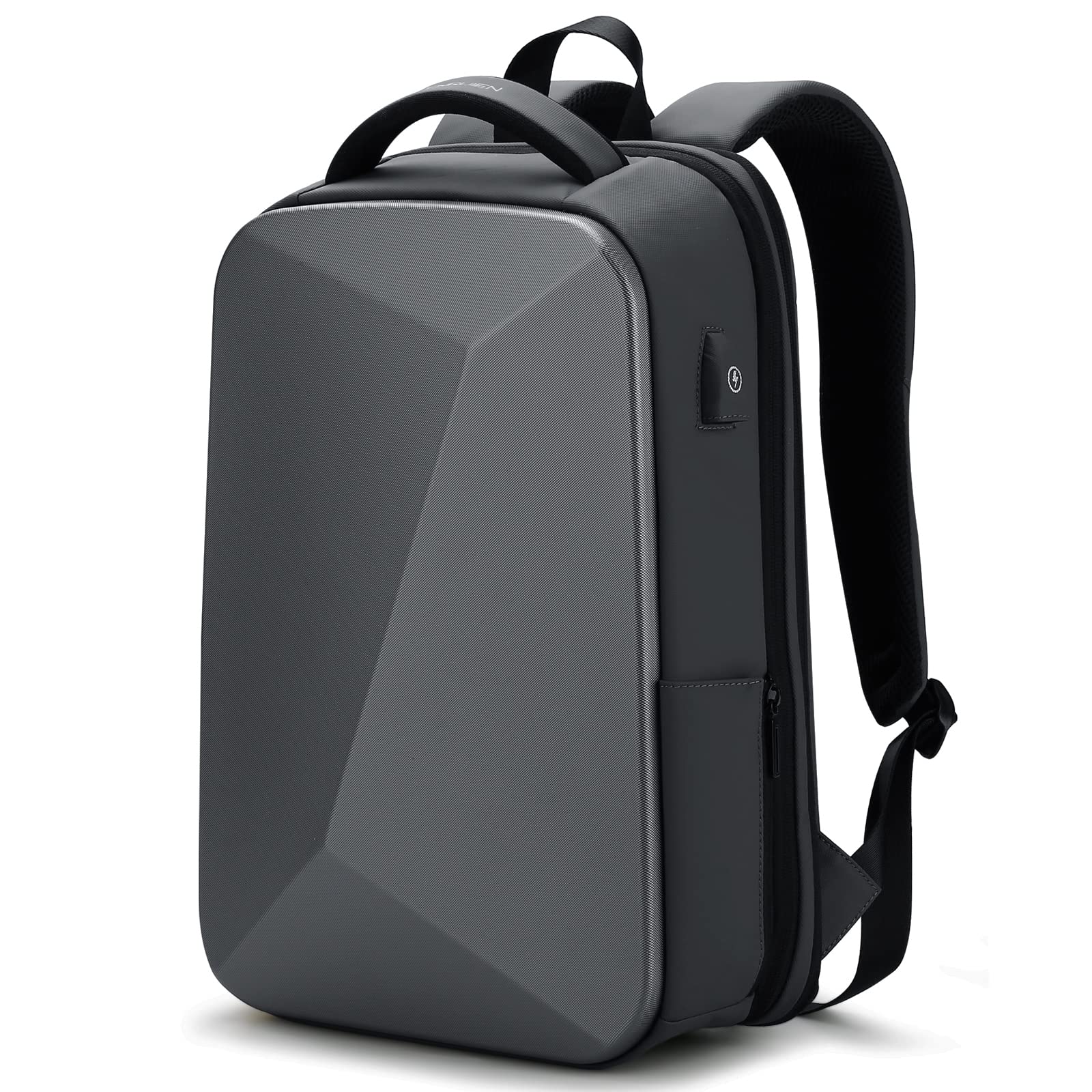 FENRUIEN Anti-Theft Hard Shell Backpack 15.6 Inch Laptop Bag for Men - Expandable Slim Business Travel Backpack with USB Charging Port, Water Resistant Grey Computer Bag - Perfect for Office Commute, College, Airplane & Daily Use