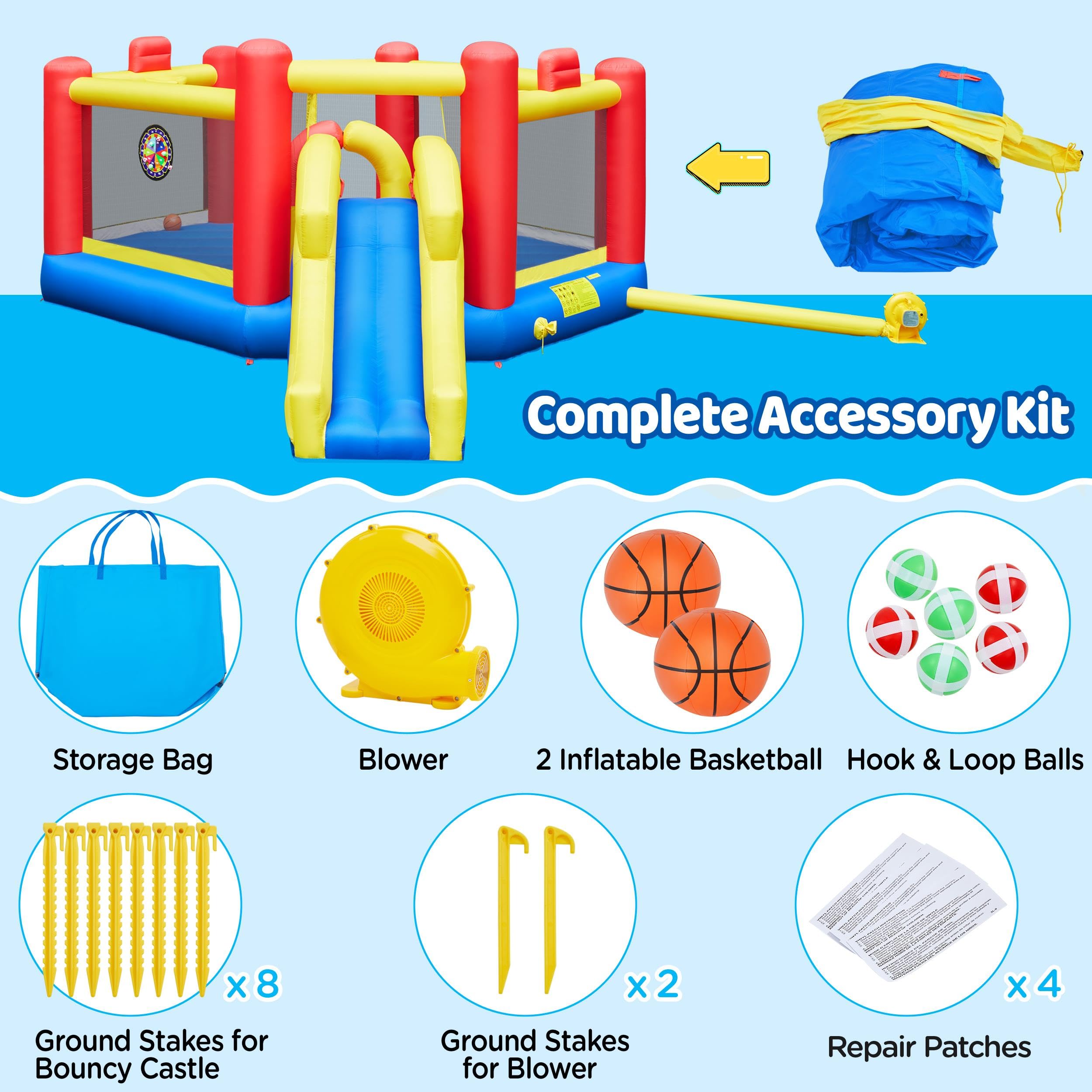 Yaheetech 7-in-1 Oversized Inflatable Bounce House for Kids Ages 3-10 - Jump Castle with Obstacle Course, Slide, Basketball Hoop & Dart Game - Includes 520W Blower & Storage Bag - Perfect for Birthday Parties, Backyard Fun & Outdoor Play