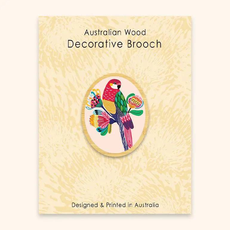 Handmade Aussie Rosella Wooden Brooch - Unique Australian Native Bird Pin for Women - Perfect for Jackets, Scarves & Hat Accessories