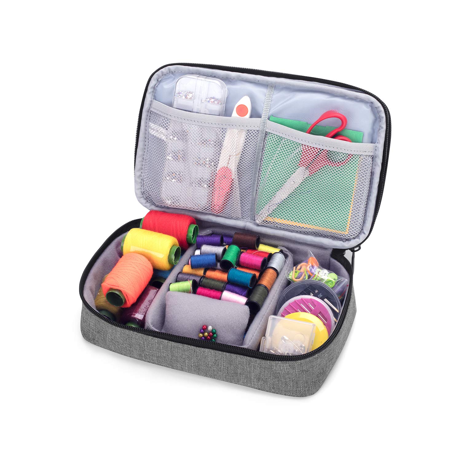 Luxja Double-Layer Sewing Accessories Organizer for Needles, Scissors, Measuring Tape & Thread - Portable Sewing Kit Storage for Crafting, Quilting & DIY Projects (Gray)