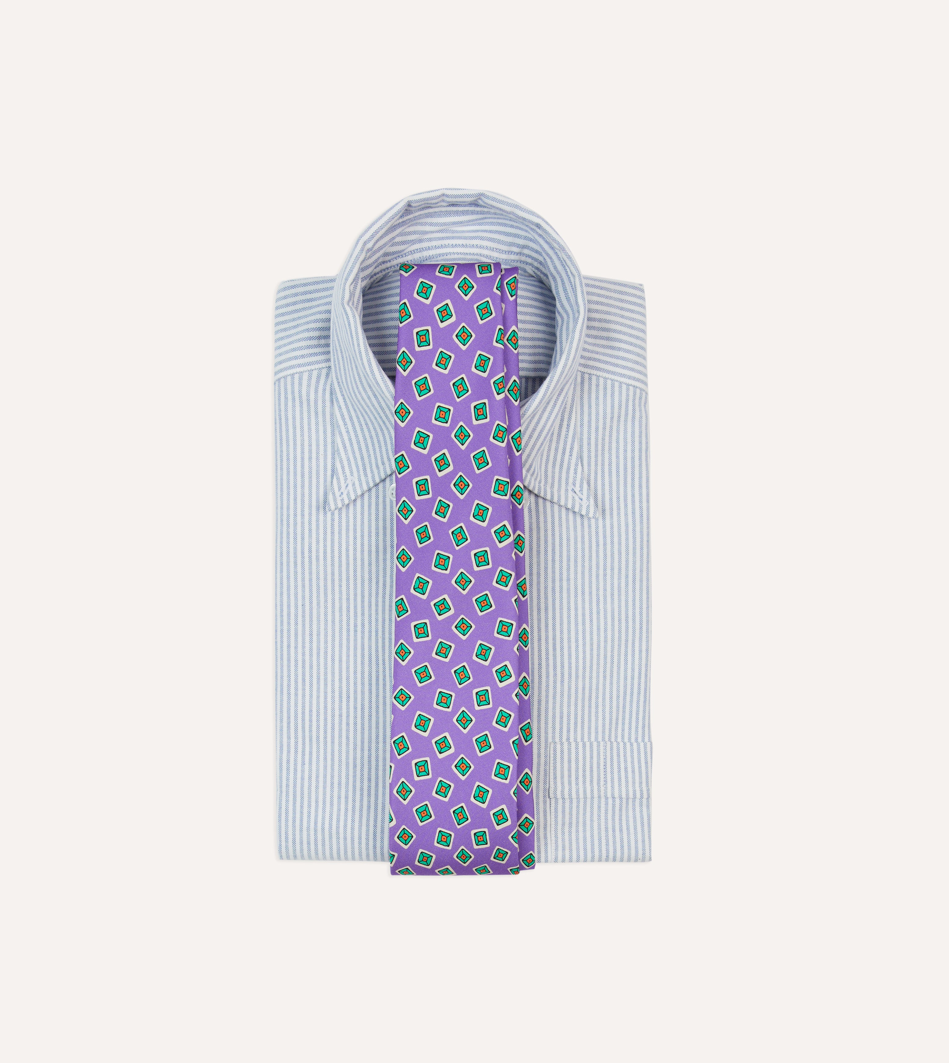 Elegant Purple Jumbled Tile Print Silk Necktie with Self-Tipped End - Perfect for Weddings, Business Meetings & Formal Occasions