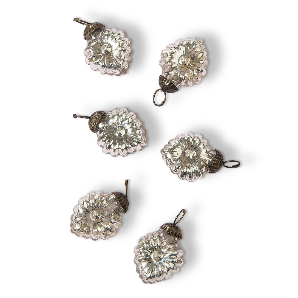 6 Pack Silver Viola Mercury Glass Heart Ornaments - Elegant Christmas Tree Decorations for Holiday, Wedding & Home Décor