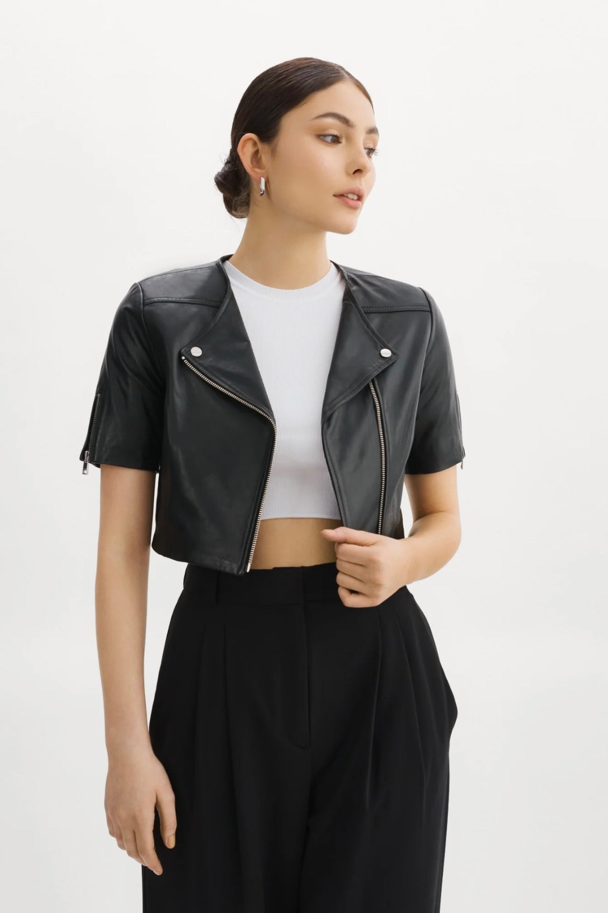 Kirsi Cropped Biker Jacket for Women - Stylish Faux Leather Motorcycle Jacket with Zipper Details | Perfect for Riding, Night Out & Streetwear Fashion