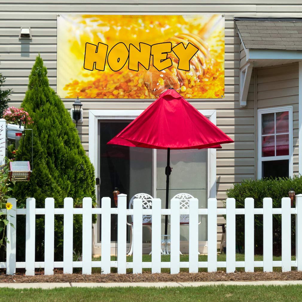 Honey Vinyl Banner 60x144Inches - Weatherproof Outdoor Advertising for Food & Beverage