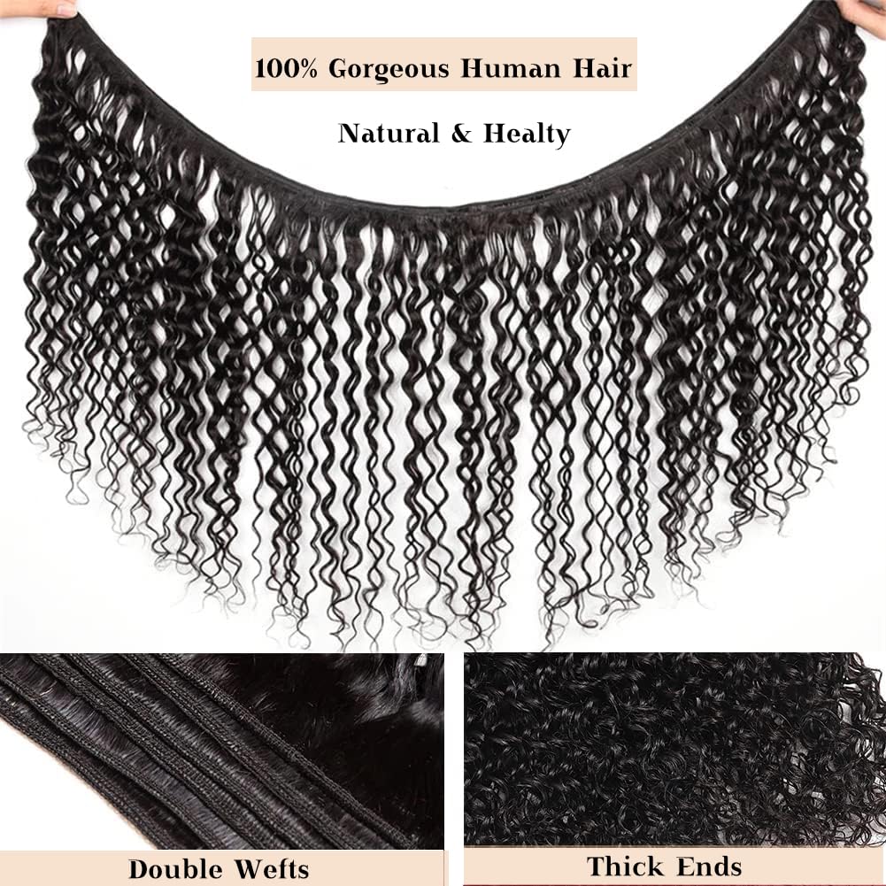 ALI JULIA 3-Pack 10A Malaysian Virgin Curly Hair Bundles - Unprocessed Human Hair Extensions (12/14/16 Inch) Natural Black Color for Women - Perfect for Daily Styling, Parties & Special Occasions