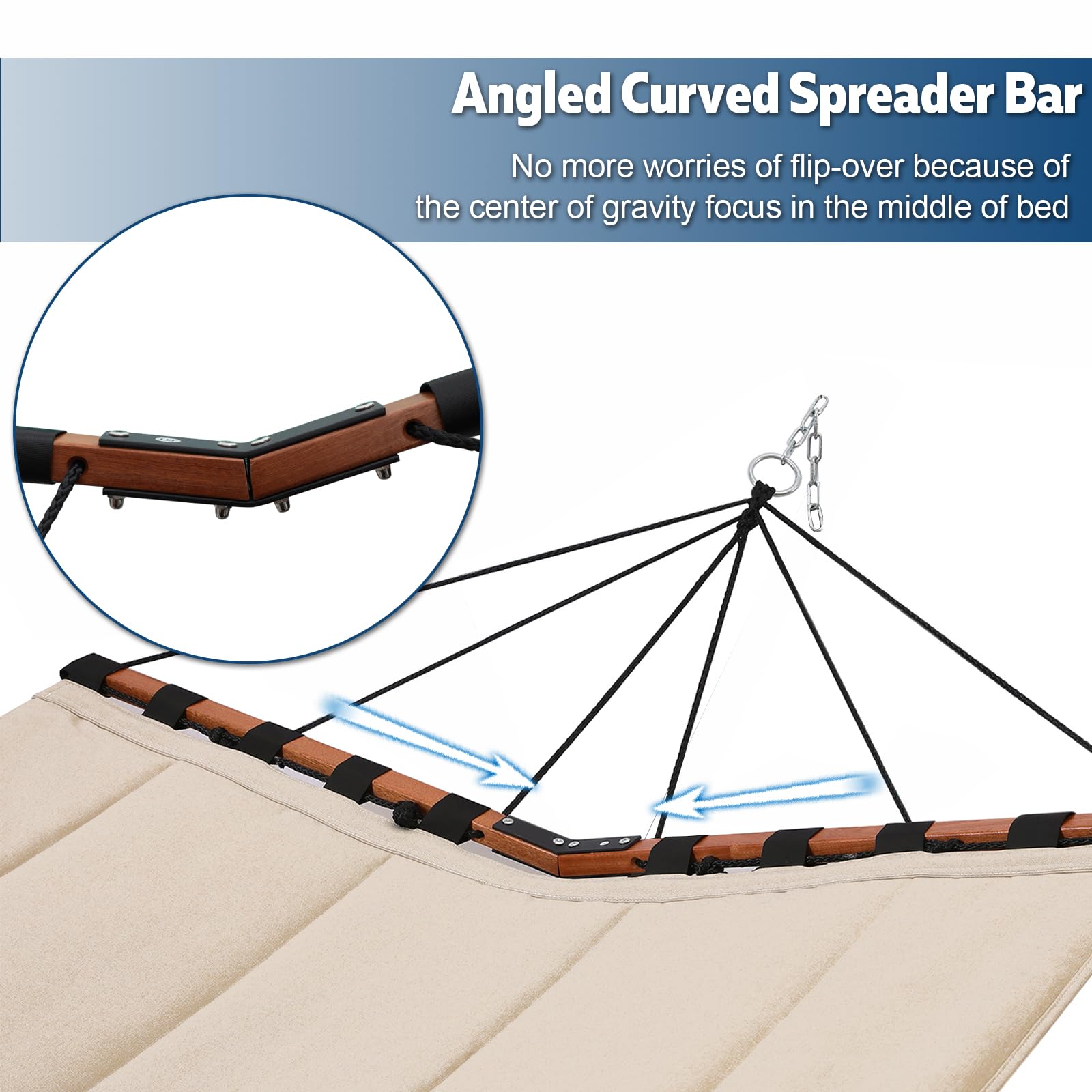 TegerDeger 12FT 2 Person Hammock - 450LB Capacity Heavy Duty Outdoor Hammock with V-Shaped Hardwood Spreader Bar & Durable Nylon Rope - Perfect for Backyard, Garden, Patio, Beach, Camping & Poolside Relaxation - Lake Blue