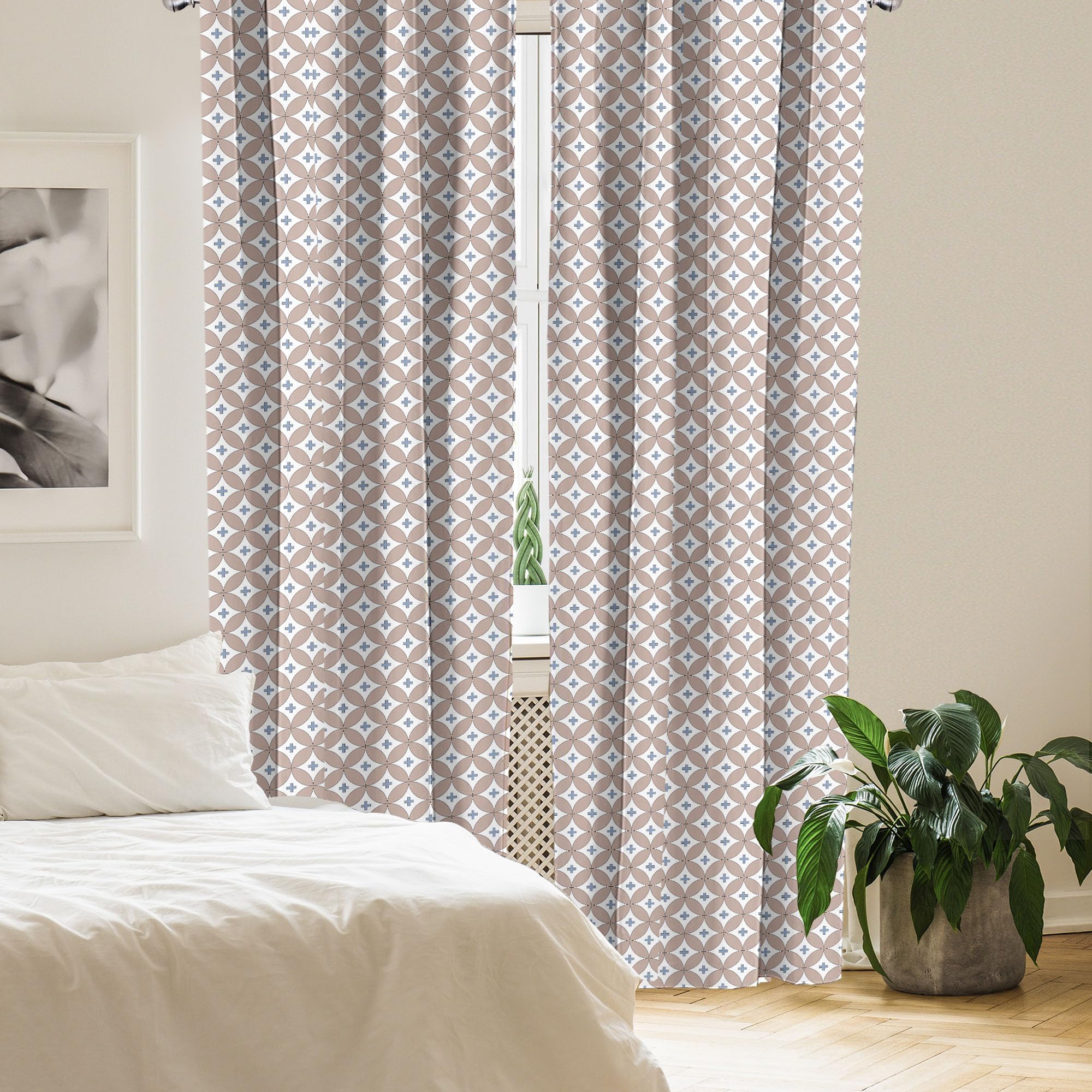 Ambesonne Geometric Window Curtains - Abstract Entwined Circles with Plus Signs Design, Lightweight Blackout Drapes 2-Panel Set (28