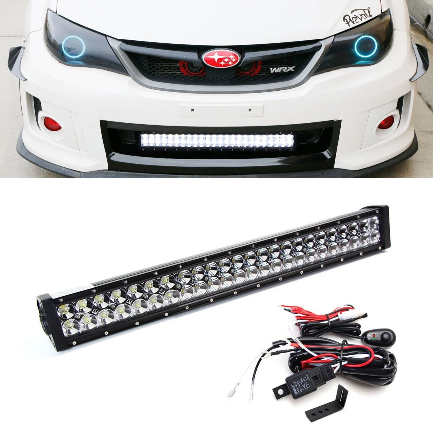 144W 25 LED Light Bar with Lower Bumper Brackets & Wiring Kit - Compatible with 2011-2014 Subaru Impreza WRX STI - Perfect for Off-Roading, Night Driving & Adventure Lighting
