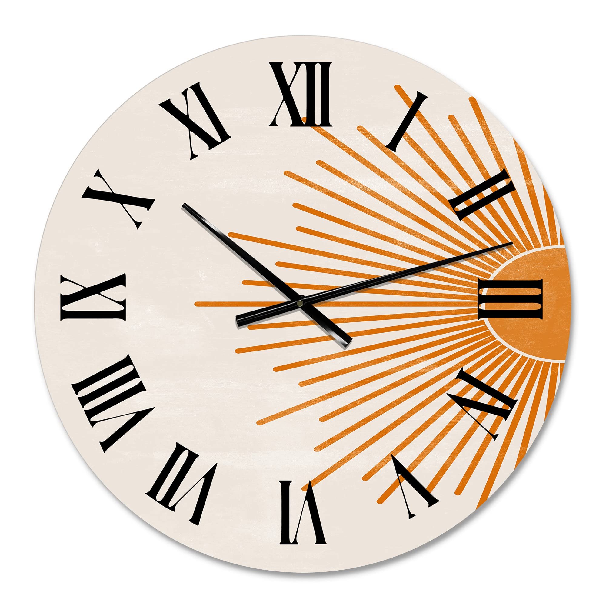 DesignQ Modern Wall Clock - Orange Sun Print I Abstract & Fractals Large Wall Art Clock for Living Room, Bedroom, Office Decor | Silent Non-Ticking Home Décor