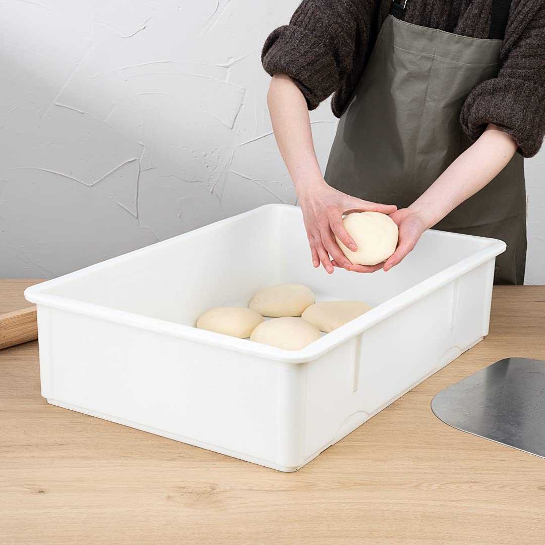 27 x 18 x 6 Inch White Plastic Proofing Boxes - 10 Pack Stackable Rectangle Dough Boxes, Dishwasher-Safe & Durable (Lids Sold Separately) - Perfect for Pizza Dough Rising, Bakery Storage & Commercial Kitchen Use