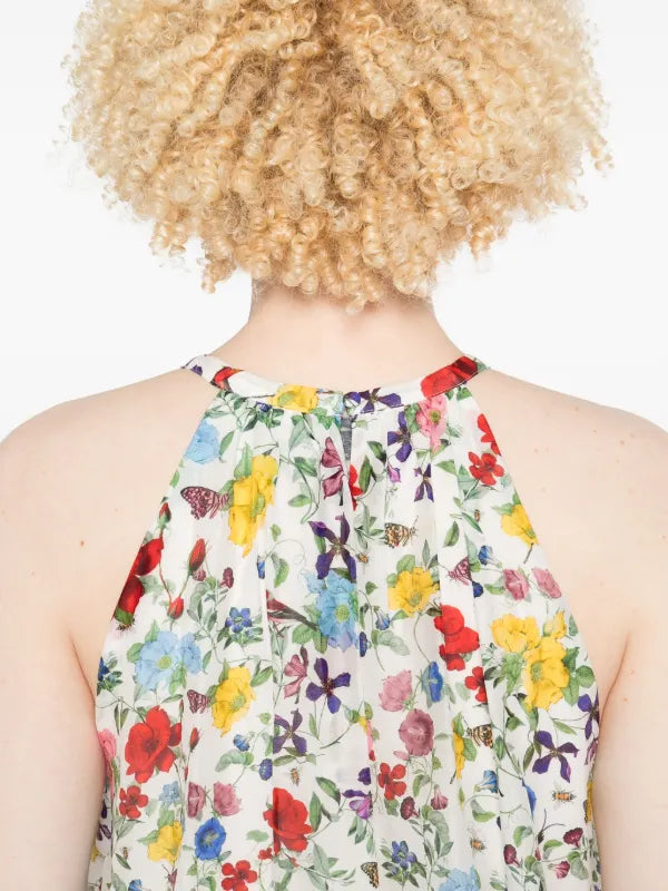 Alice & Olivia Erna Halter Ink Blouse - Women's Floral Print Wrap Top for Date Night & Cocktail Parties