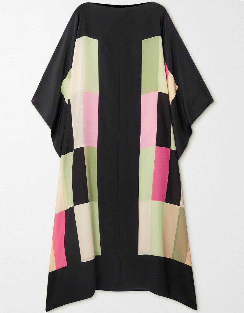 Elegant Black Soft Silk Crepe Kaftan Dress - Women's Luxury Loungewear & Beach Cover Up for Summer Vacation
