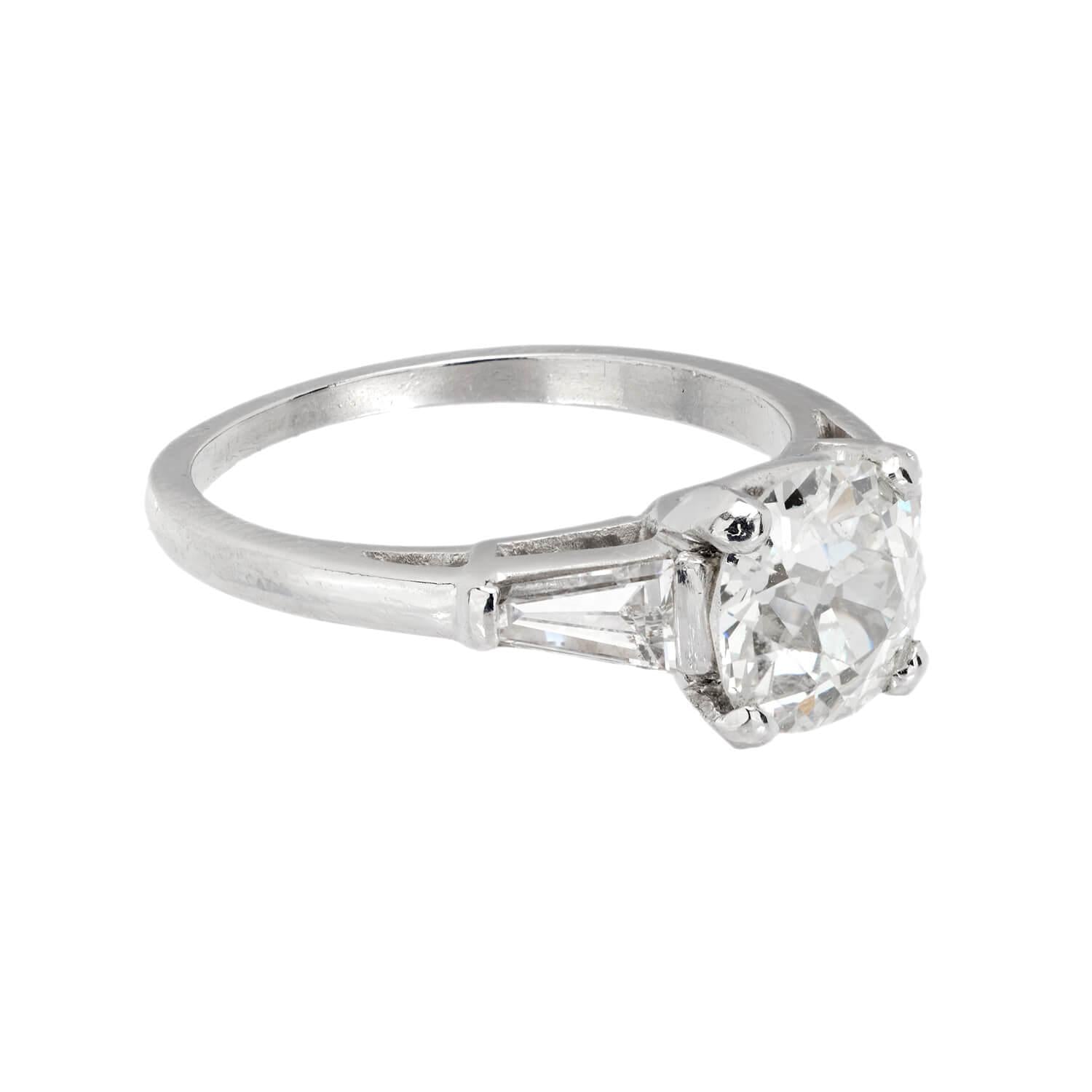 Vintage Platinum Diamond Engagement Ring 1.66 Carat - Elegant Wedding Proposal Jewelry for Her