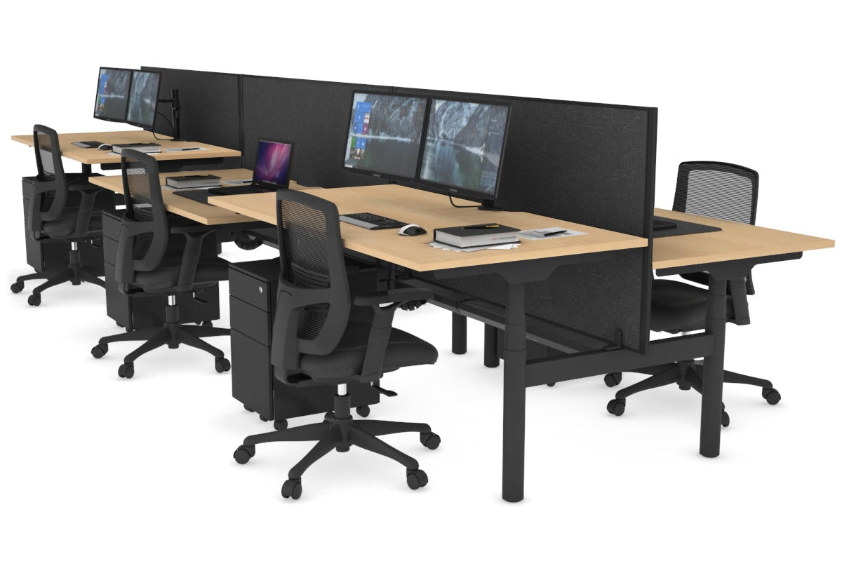Flexi Premium Height Adjustable 6-Person H Bench Workstation - Black Frame [1800L x 800W with Cable Management] - Ideal for Office, Coworking Spaces & Home Offices