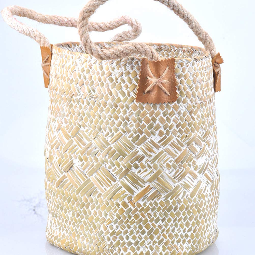 Handmade Braided Rattan Basket - Woven Flower Pot & Laundry Storage Organizer | Boho Home Decor for Living Room, Bedroom & Bathroom