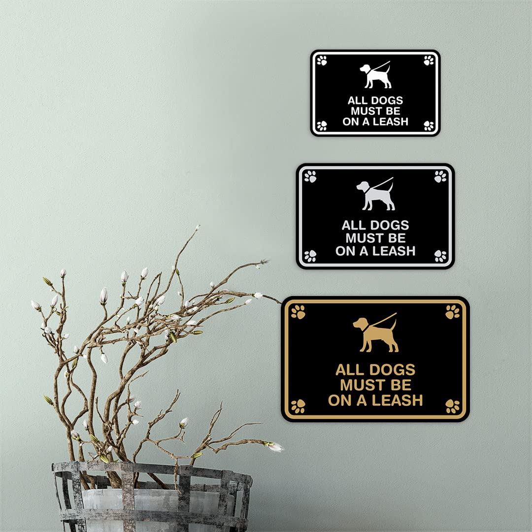Classic Framed 'All Dogs Must Be On A Leash' Sign with Paw Prints - White Small (1 Pack) - Perfect for Dog Parks, Pet Stores & Home Entryways