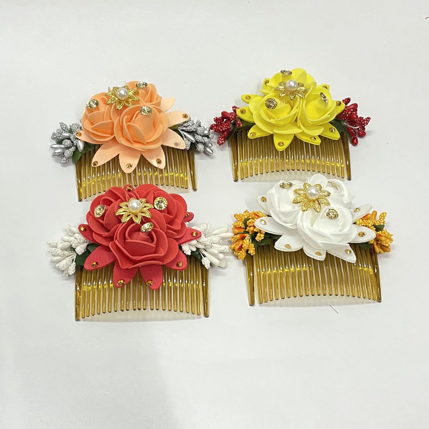 Stylish Women's Hair Accessories Set - 4 Pack Bridal Bun Comb Clips with Floral Design for Wedding, Prom & Special Occasions | GuruEmbelish Hair Jewelry for Updos & Hairstyles