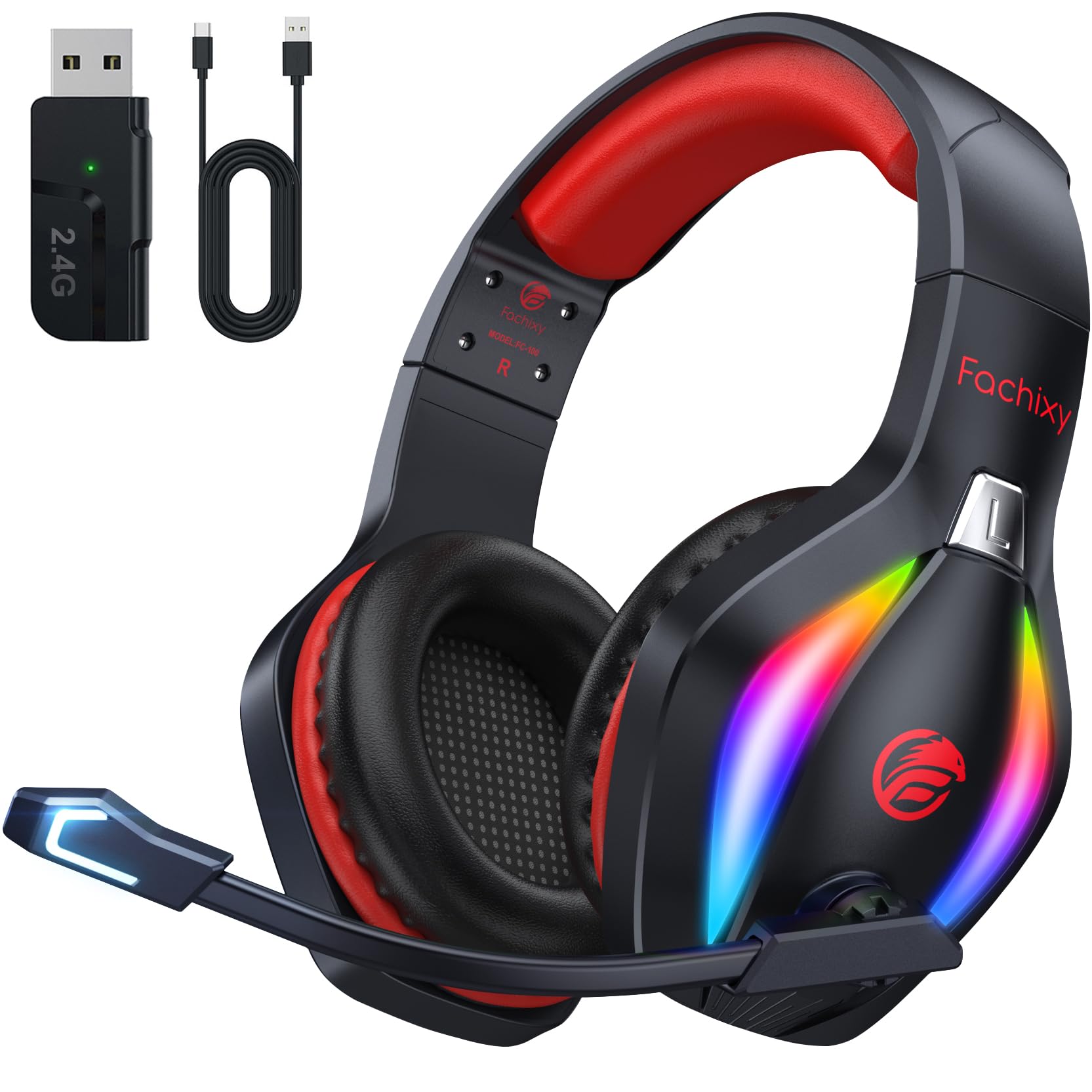 FC100 Wireless Gaming Headset 2024 - Bluetooth & 2.4GHz Dual Mode Headphones with Mic - 50H Battery Life, 3D Stereo Sound - Compatible with PS5, PS4, PC, Mac, Switch, Smartphones - Perfect for Gaming, Streaming & Online Meetings