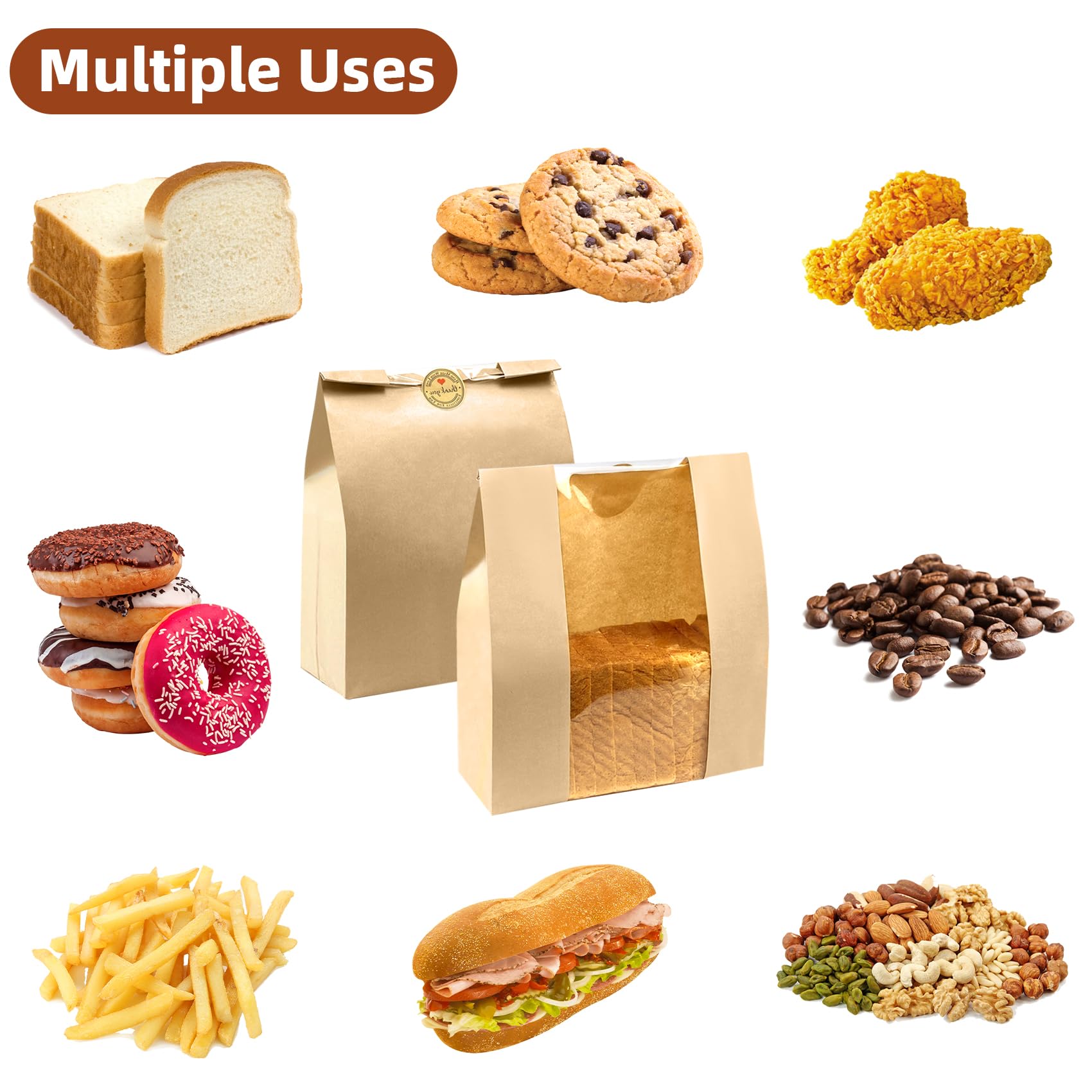 Eco-Friendly Paper Bread Bags with Window - Perfect for Homemade Sourdough, Artisan Bread Storage & Bakery Packaging (13.7