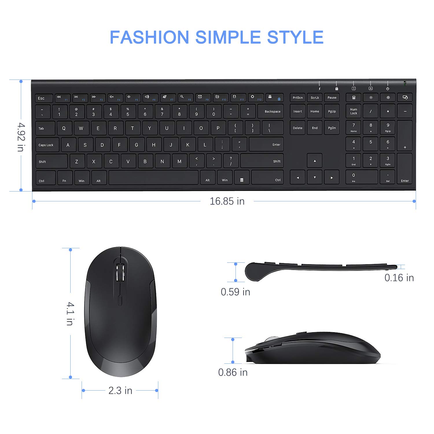 Vssoplor 2.4GHz Wireless Keyboard and Mouse Combo - Rechargeable, Compact, Quiet Full-Size with Nano USB Receiver for Windows PC/Laptop/Notebook (Black) - Perfect for Office, Home & Gaming Use