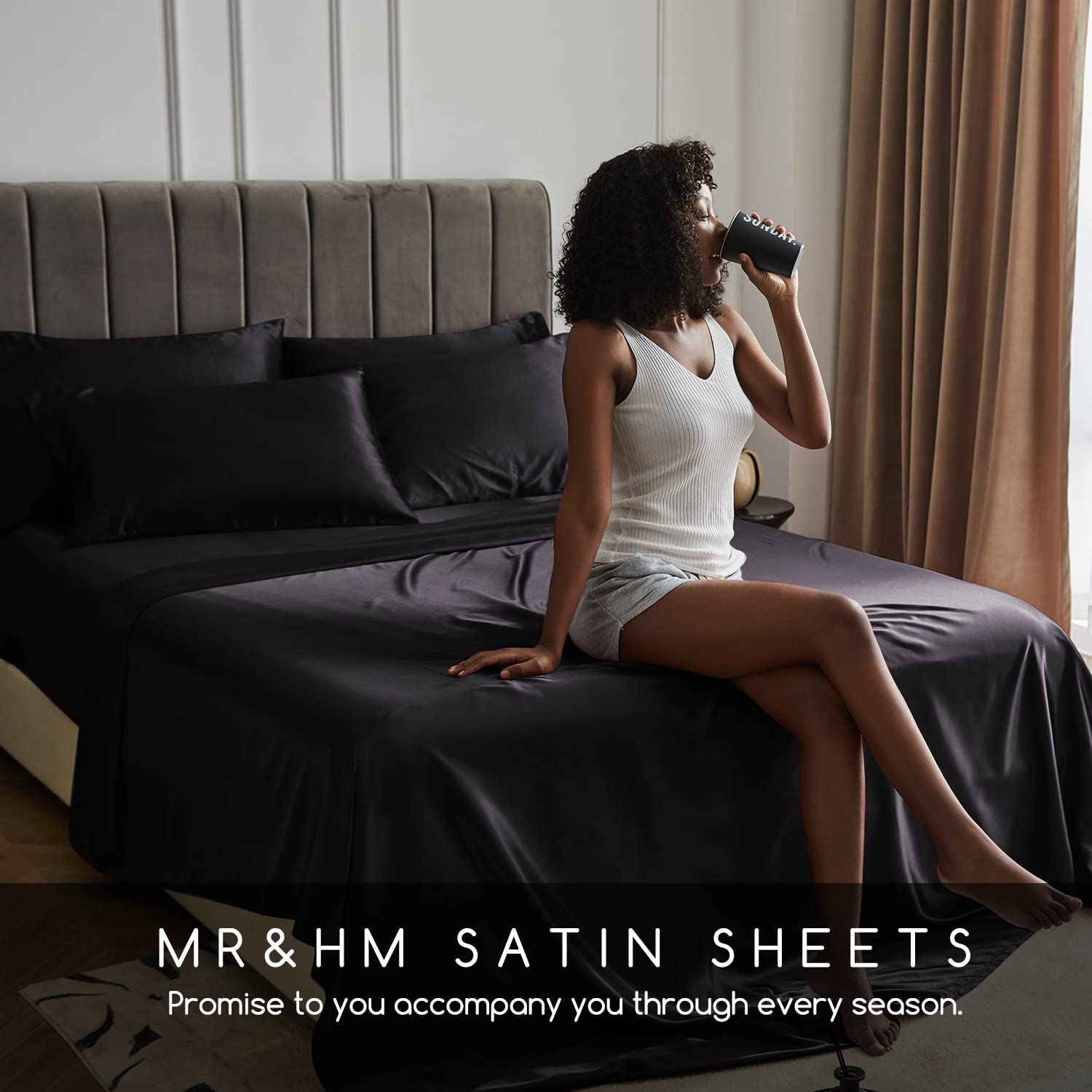 Luxury Satin Bed Sheets Set - Full Size 6-Piece Silky Soft Bedding with 15