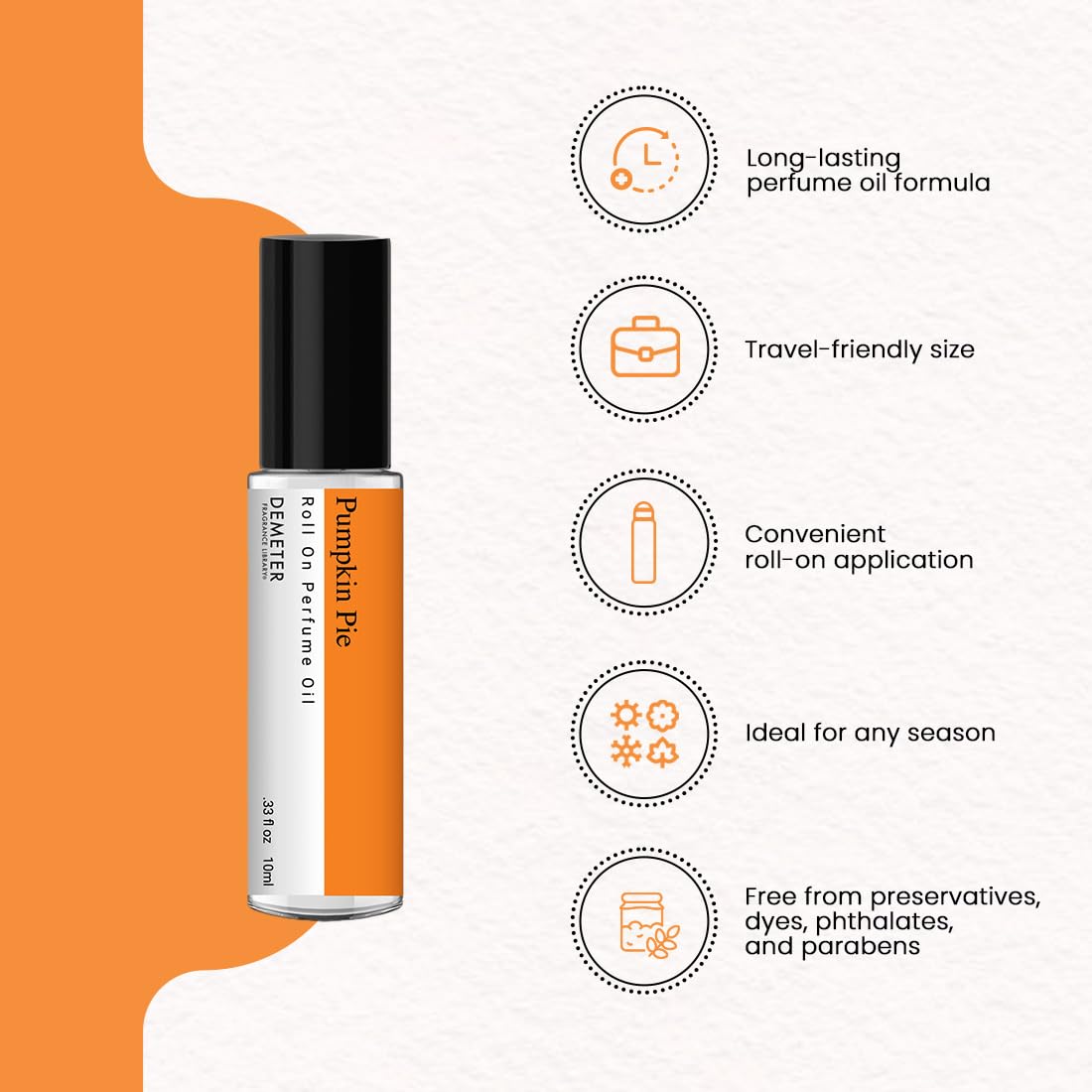 DEMETER Pumpkin Pie Roll-On Perfume Oil - 0.33 Oz Long-Lasting Fragrance for Women & Men | Perfect for Fall, Holidays & Cozy Evenings