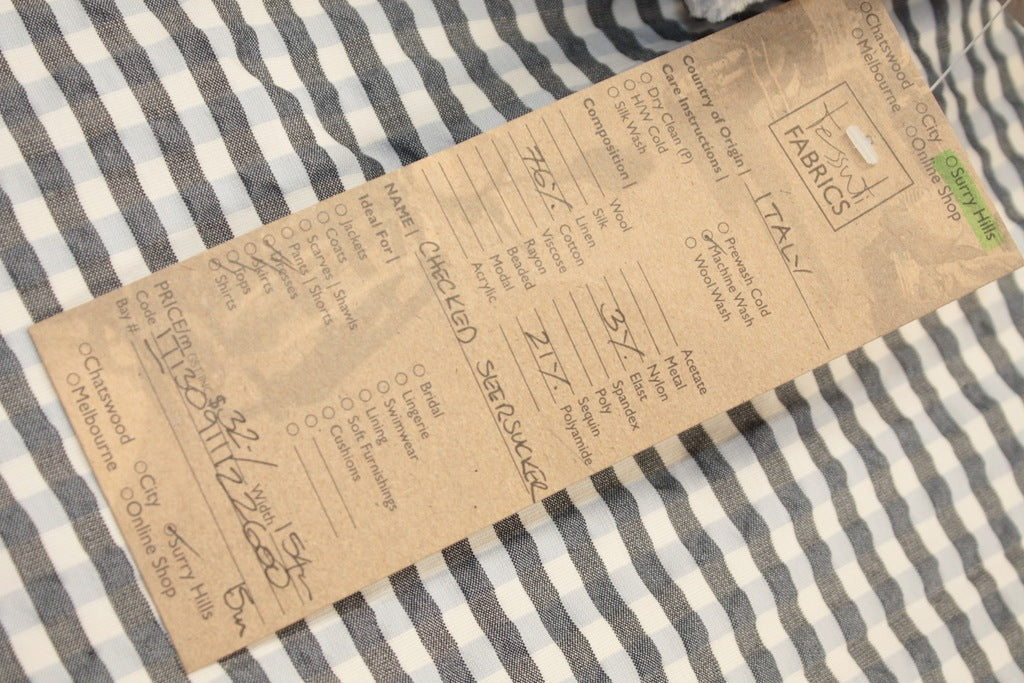 Checkered Seersucker Fabric - Breathable Cotton Material for Summer Dresses, Shirts & Home Decor | Lightweight & Wrinkle-Resistant