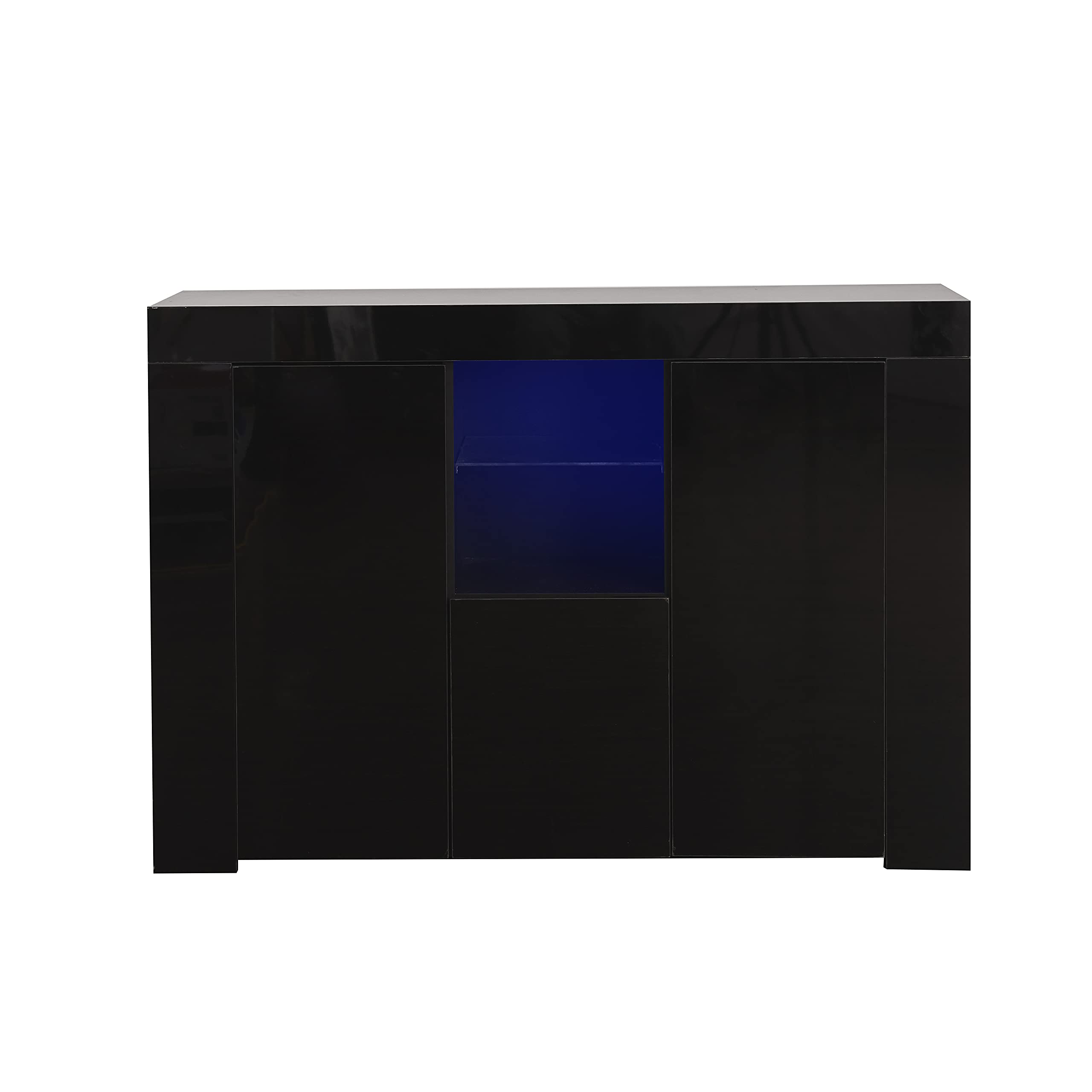 Modern Buffet Cabinet with LED Lights - High Gloss Sideboard Storage Cupboard with Shelves & Drawers for Entryway, Hallway, Kitchen, Home Office or Home Bar (Black, 3-Door Design) - Perfect for Dining Room Storage, Living Room Organization & Entertaining Spaces