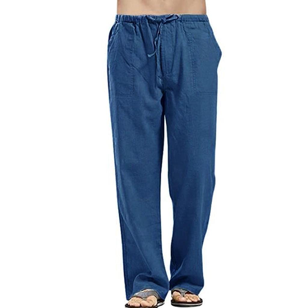 **Men's Cotton Linen Drawstring Pants - Loose Fit Summer Casual Joggers with Pockets | Breathable & Comfortable for Yoga, Travel & Lounge**