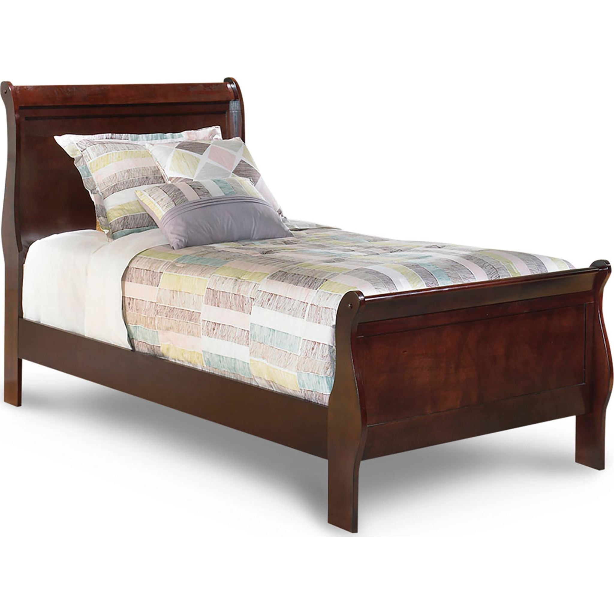 Alisdair Dark Brown Sleigh Bed Frame - Queen Size Wooden Bed with Upholstered Headboard - Perfect for Master Bedroom & Guest Room Decor