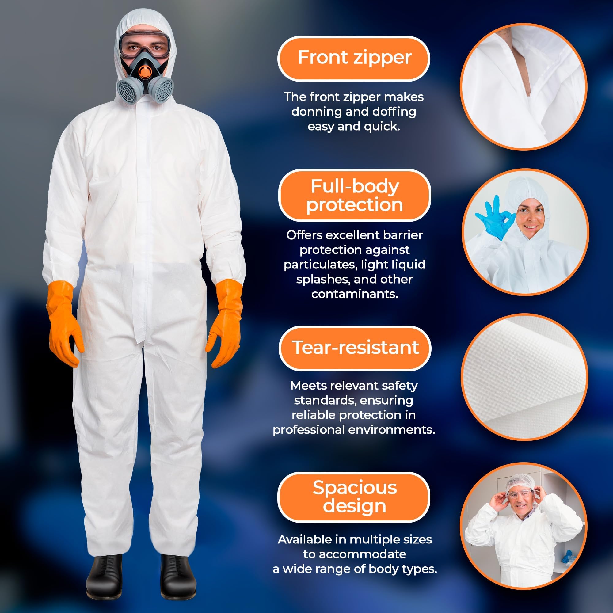 EZGOODZ White Disposable Coveralls with Hood - 25 Pack Hazmat Suits (Size M) | 60 GSM Microporous Painters Suit | Elastic Wrists & Ankles | Waterproof Protective Coveralls for Painting, Construction, Chemical Handling & Industrial Work