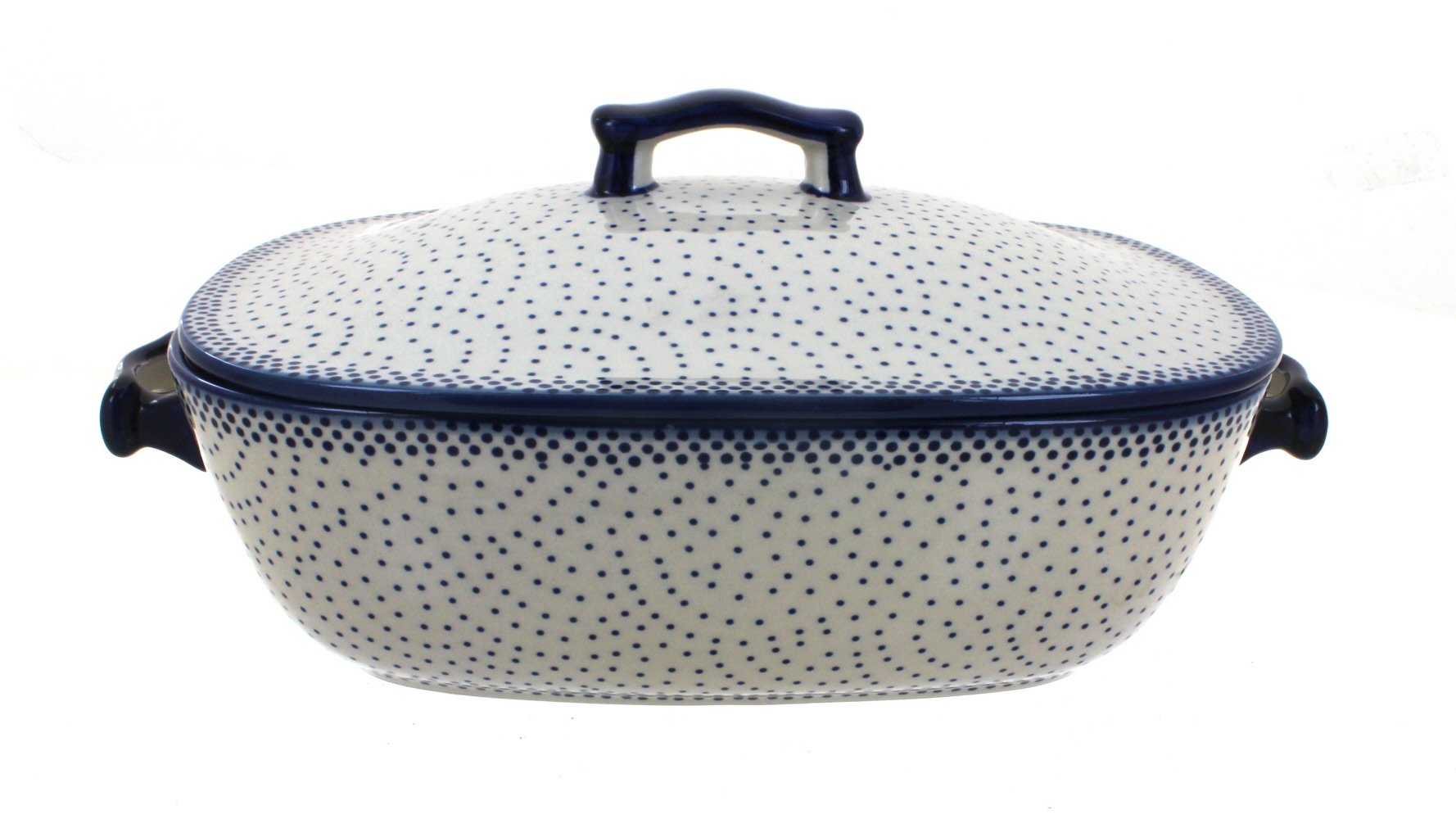 Blue Rose Polish Pottery Small Dots Roaster with Lid - Handmade Ceramic Baking Dish for Casseroles, Stews & Roasts - Perfect for Oven & Table Serving
