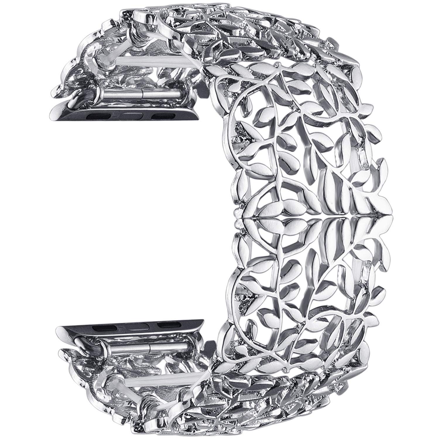 VIQIV Stretchable Bracelet Band Compatible with Apple Watch Series 5/4/3 (38mm/40mm/42mm/44mm) - Elegant Jewelry Bangle Strap for Women - Silver 44mm - Perfect for Work, Parties & Special Occasions