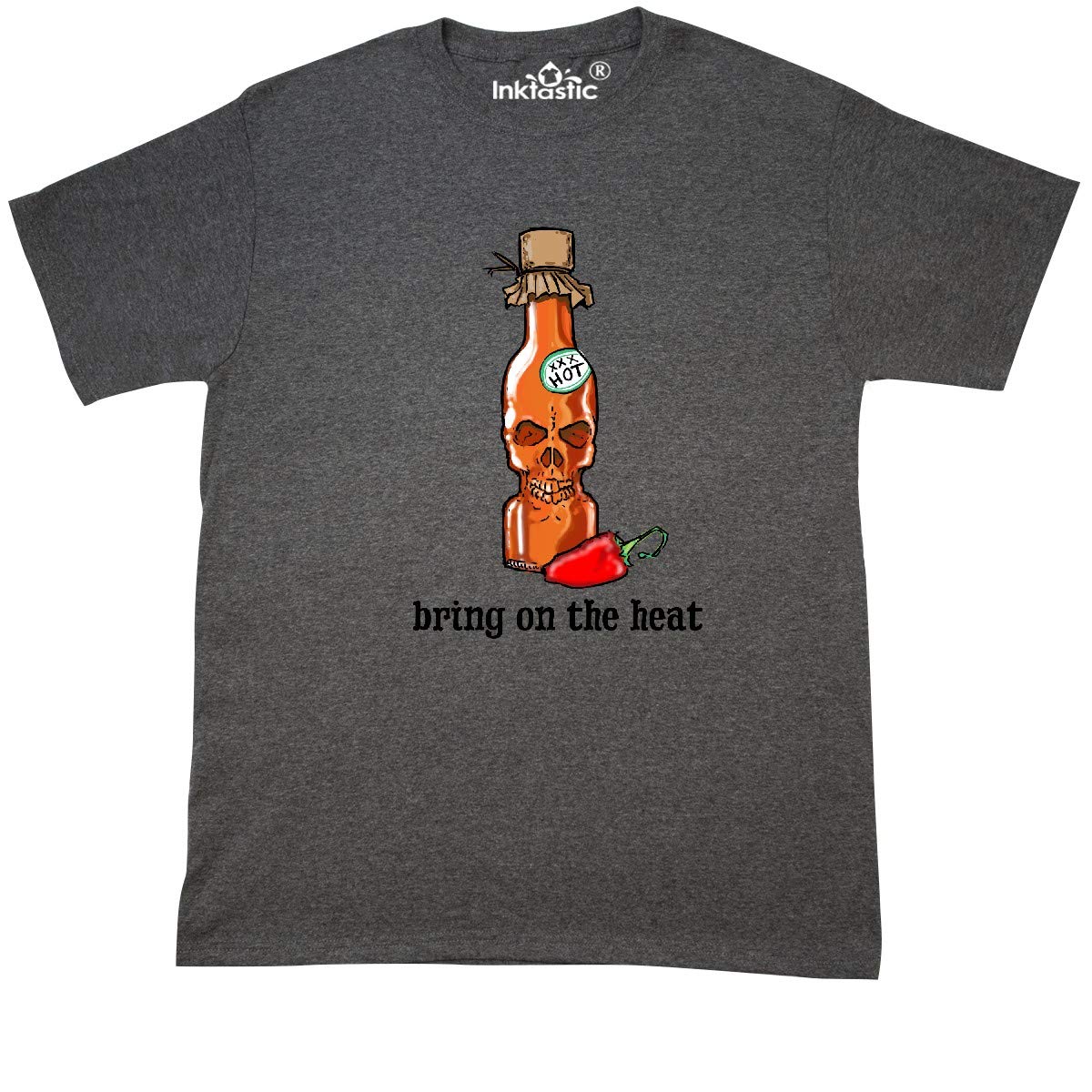 Inktastic Bring on The Heat Skull Bottle and Pepper Graphic T-Shirt for Men & Women - Cool Casual Tee for Summer, Parties, and Everyday Wear