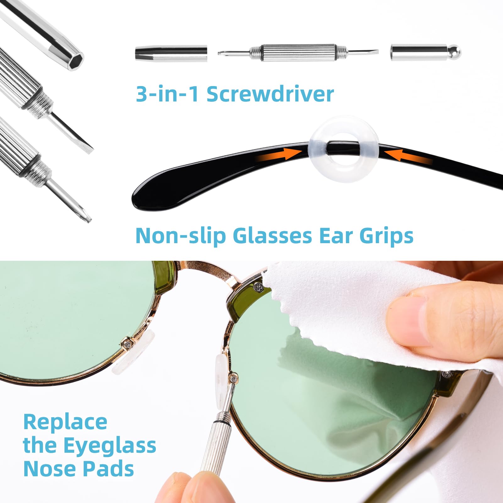 Premium Eyeglass Cleaner Kit - Anti-Fog Spray & Microfiber Cloth, Glasses Repair Tools with Screws - Portable Travel Case - Perfect for Office, Driving, Reading & Outdoor Activities