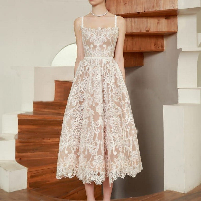 Elegant A-Line French Style Homecoming Dress with Lace Detail - Mid-Length Prom Dress for Formal Events & Special Occasions | Perfect for Dances, Weddings & Evening Parties