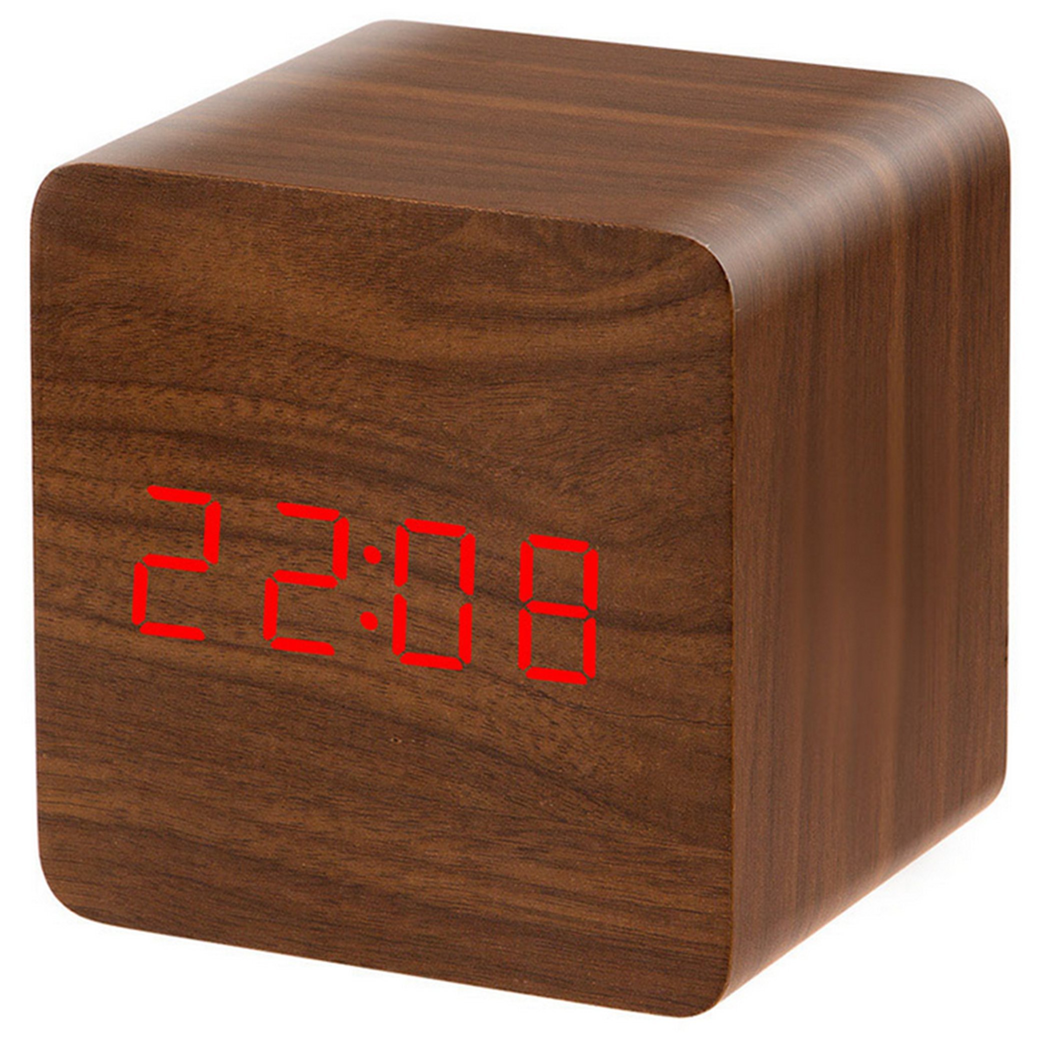 Fun Cube-Shaped Digital Alarm Clock with LCD Display - Wooden Sound-Sensitive Creative Desk Clock for Kids, Heavy Sleepers & Office Use - Perfect for Bedrooms, Home Decor & Daily Life (Brown)