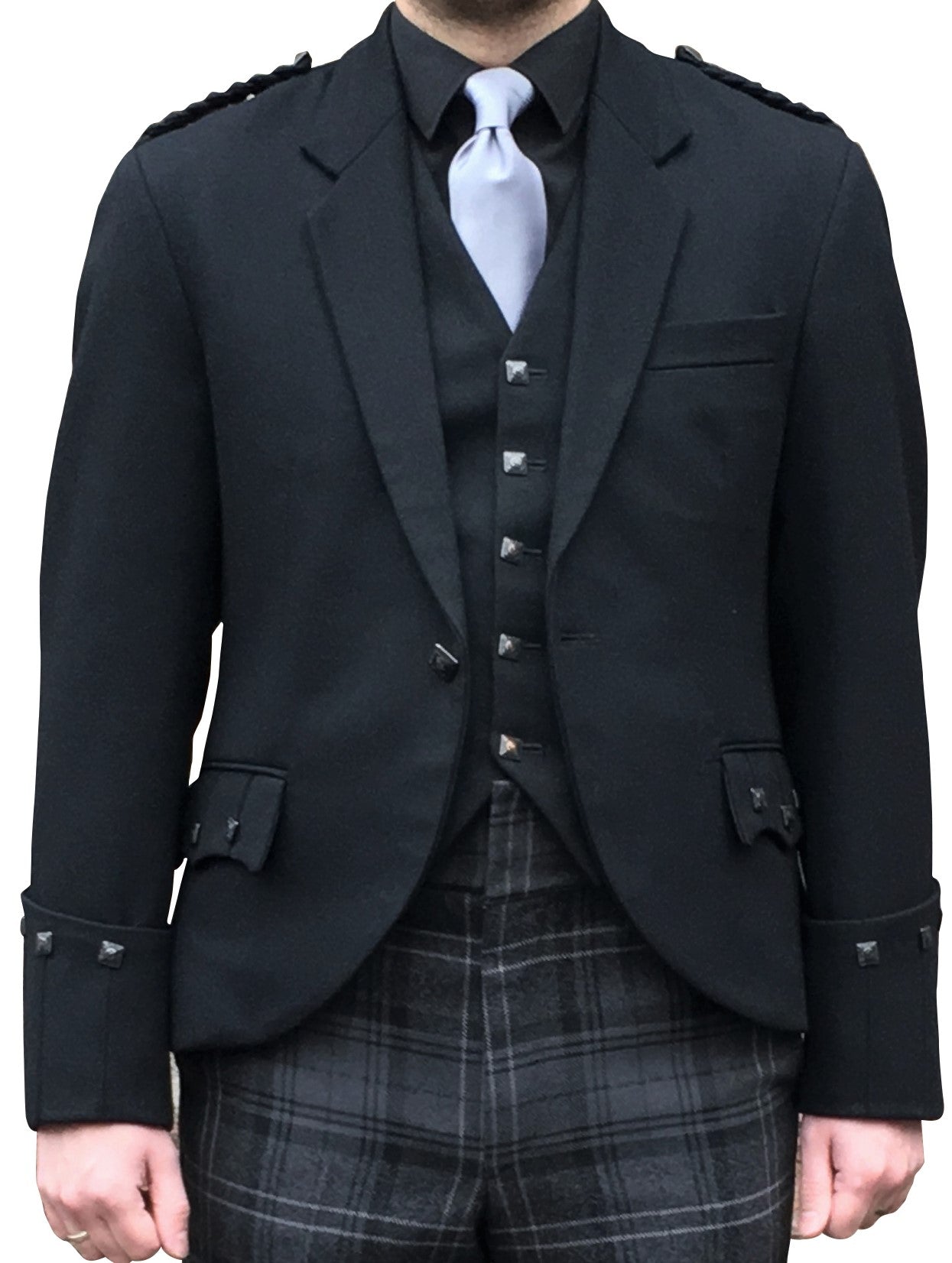 Black Button Argyll Jacket & Vest for Men - Classic Scottish Style Formal Wear - Perfect for Weddings, Parties & Office Events