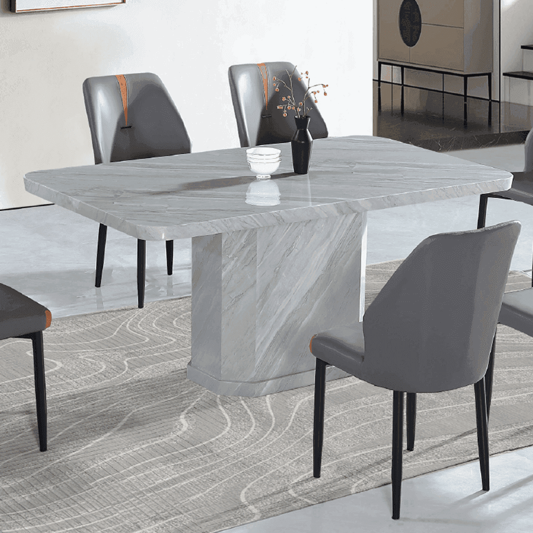 Gordome 150cm White Marble Dining Table - Modern Round Kitchen Table for 6, Elegant Home & Restaurant Furniture - Perfect for Dining Rooms, Kitchens, and Outdoor Patios