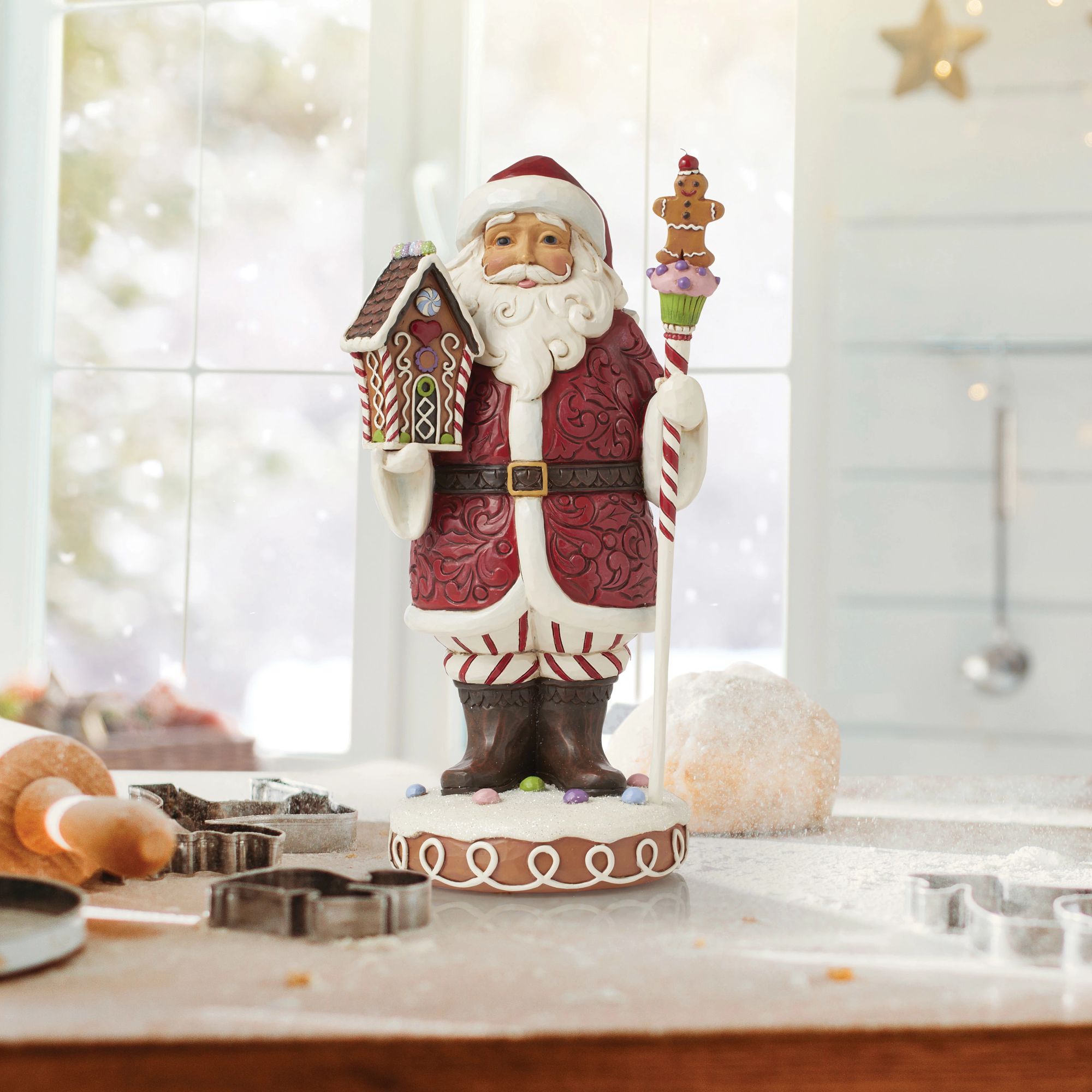 Gingerbread Santa Staff Figurine - Christmas Holiday Decor for Home, Office & Party - Perfect for Tree Ornaments, Gift Exchange & Festive Decorations