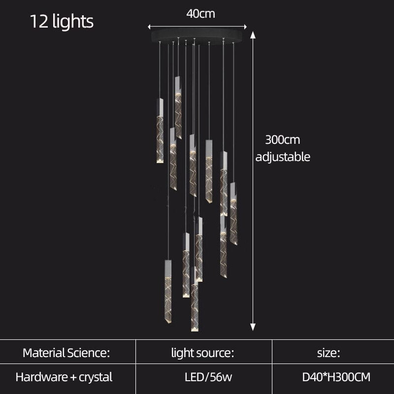 Elegant Crystal Chandelier for Staircase - Modern LED Stairway Lighting Fixture - Perfect for Foyer, Grand Entrance & Luxury Home Decor