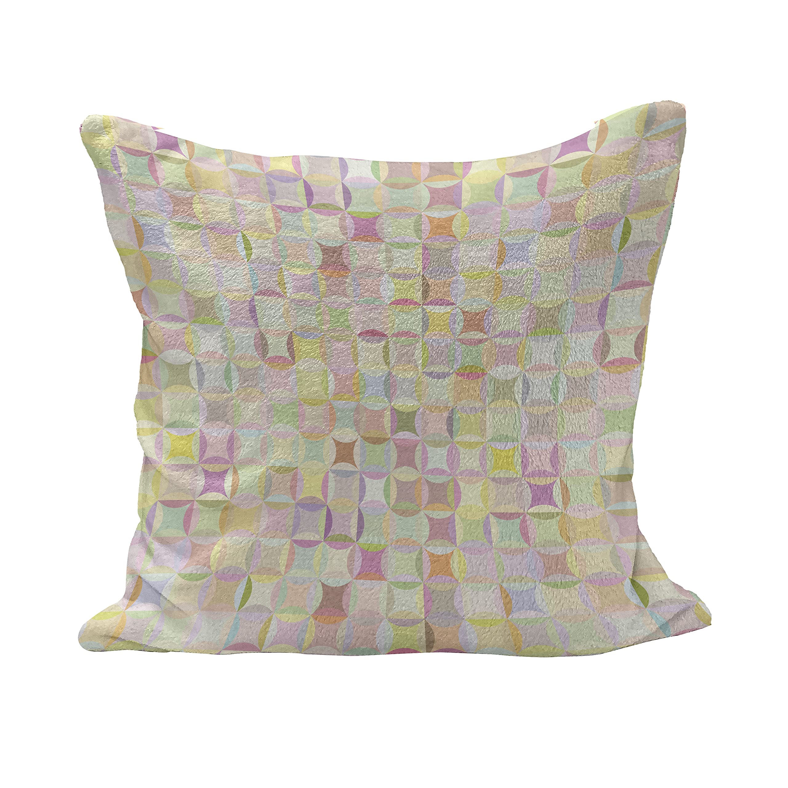 Ambesonne Pastel Fluffy Throw Pillow Cover 28x28 Inches - Retro Polka Dot & Geometric Pattern Decorative Cushion Case for Sofa, Bed, Dorm - Soft Square Accent Pillow for Living Room, Bedroom Decor