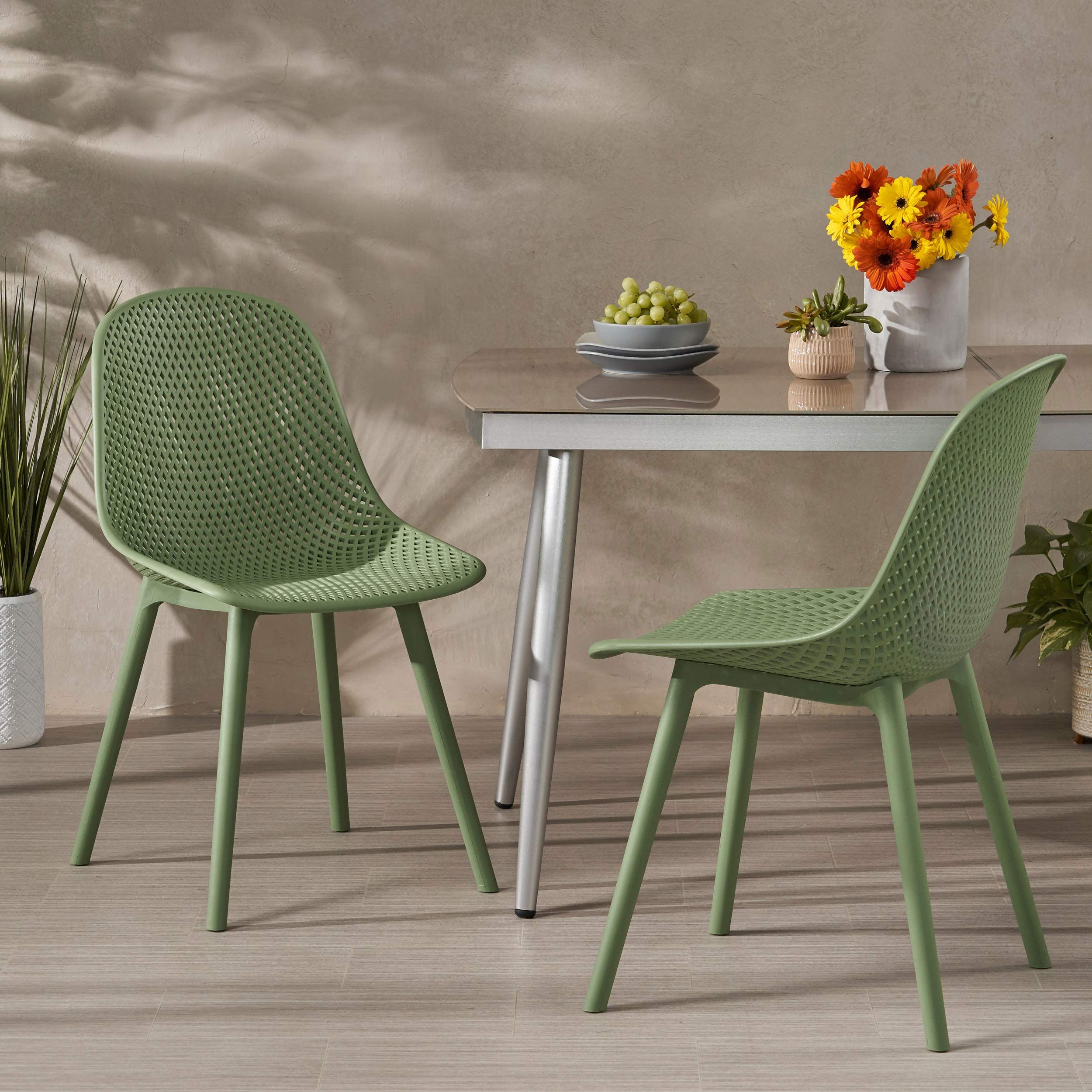 Christopher Knight Home Darleen Outdoor Dining Chairs (Set of 2) - Weather-Resistant Green Patio Furniture for Garden, Poolside, and Backyard Dining