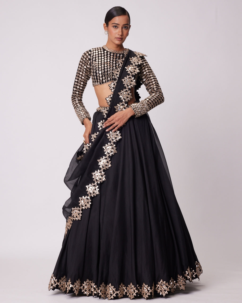 Elegant Black Organza Lehenga Set for Women - Traditional Indian Bridal Wear for Weddings, Festivals & Special Occasions