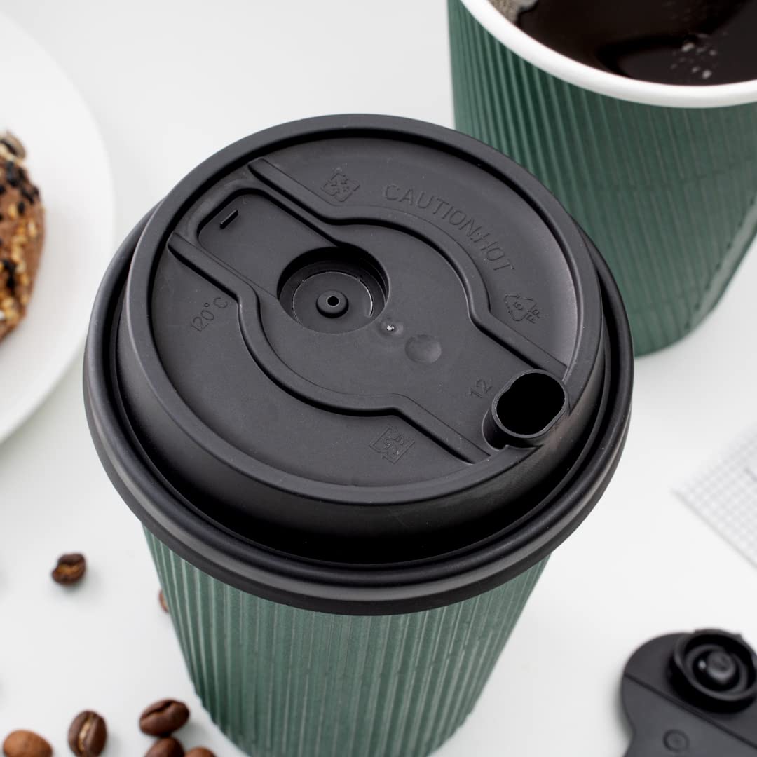 Restpresso Disposable Double Plug Paper Cup Lids for 8, 12, 16 & 20-OZ Coffee Cups - 500 Pack Black Plastic Lids with Straw Slot (Cups Sold Separately) - Perfect for Coffee Shops, Cafes & Takeout Restaurants