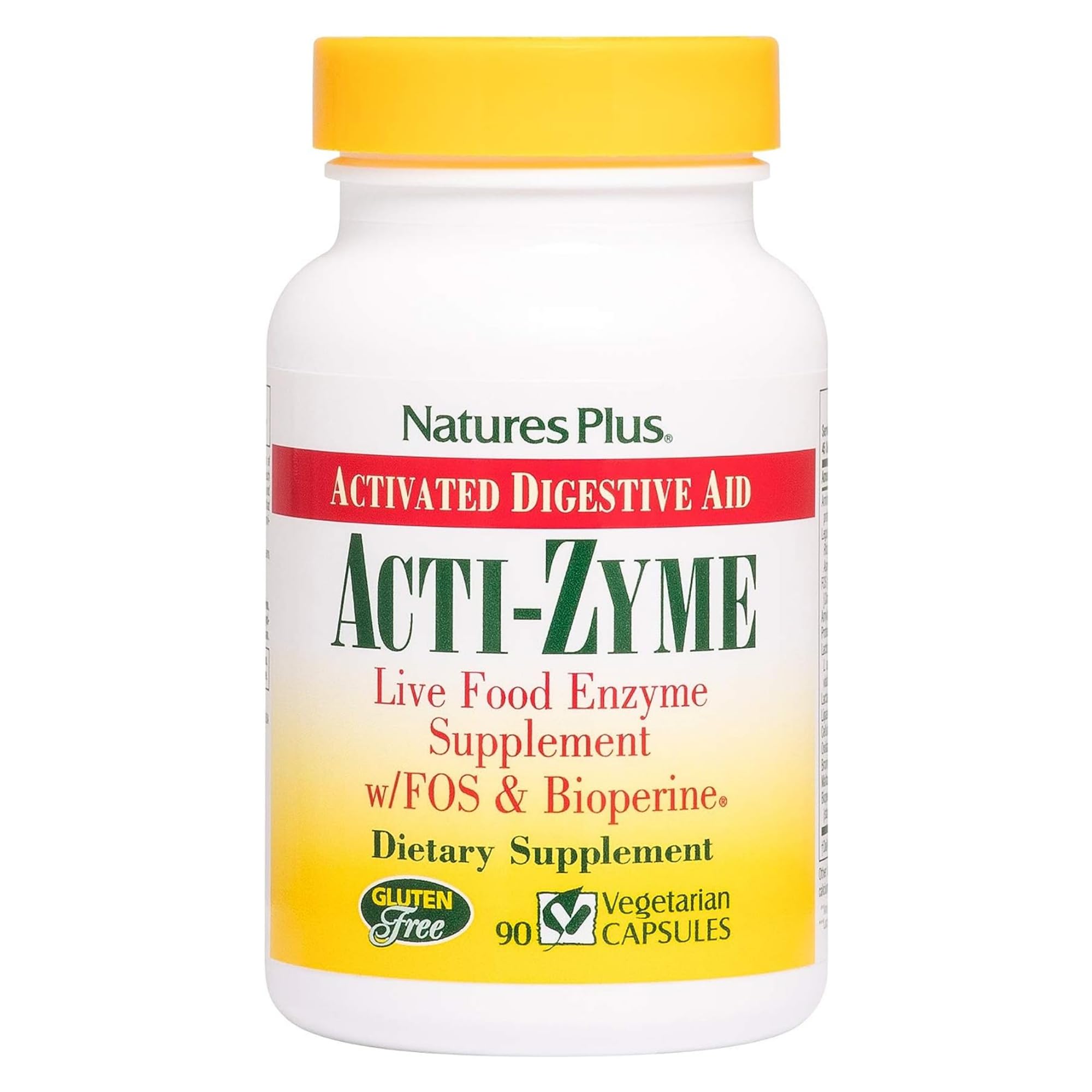 NaturesPlus ActiZyme Digestive Enzymes Supplement with Probiotics, Bromelain & Lactase - Gluten Free Vegetarian Capsules (90 Count) for Gut Health & Digestion Support - Perfect for Bloating Relief & Lactose Intolerance