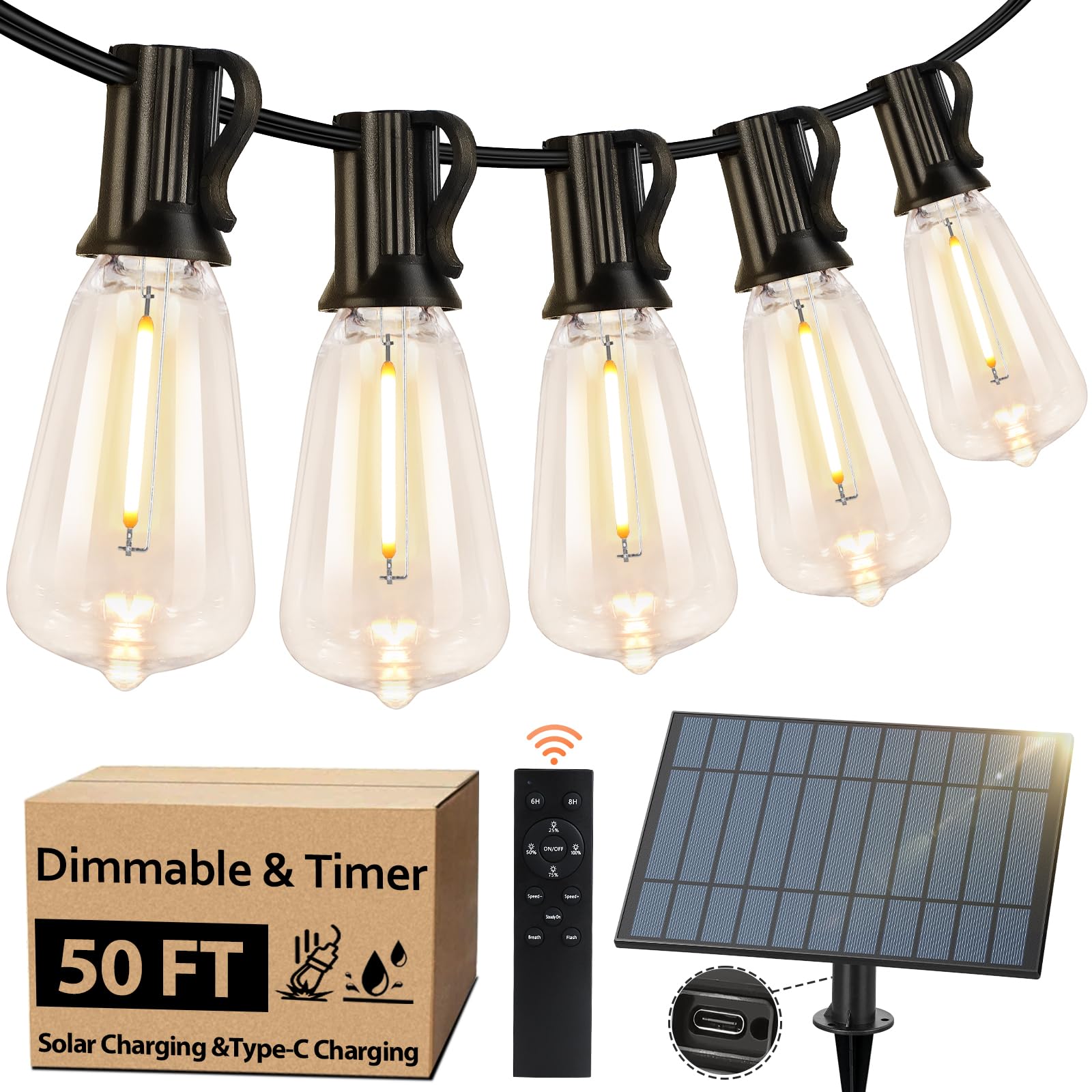 Solar String Lights 50FT - Waterproof Outdoor Lights for Patio, Wedding & Christmas Decor