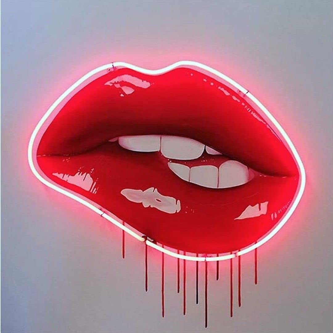 Biting Lip Neon Sign - Custom LED Wall Art for Bedroom, Living Room, Wedding & Party Decor - Vibrant Aesthetic Lighting for Home, Bathroom & Kitchen - Perfect for TikTok Backgrounds & Instagrammable Room Makeovers