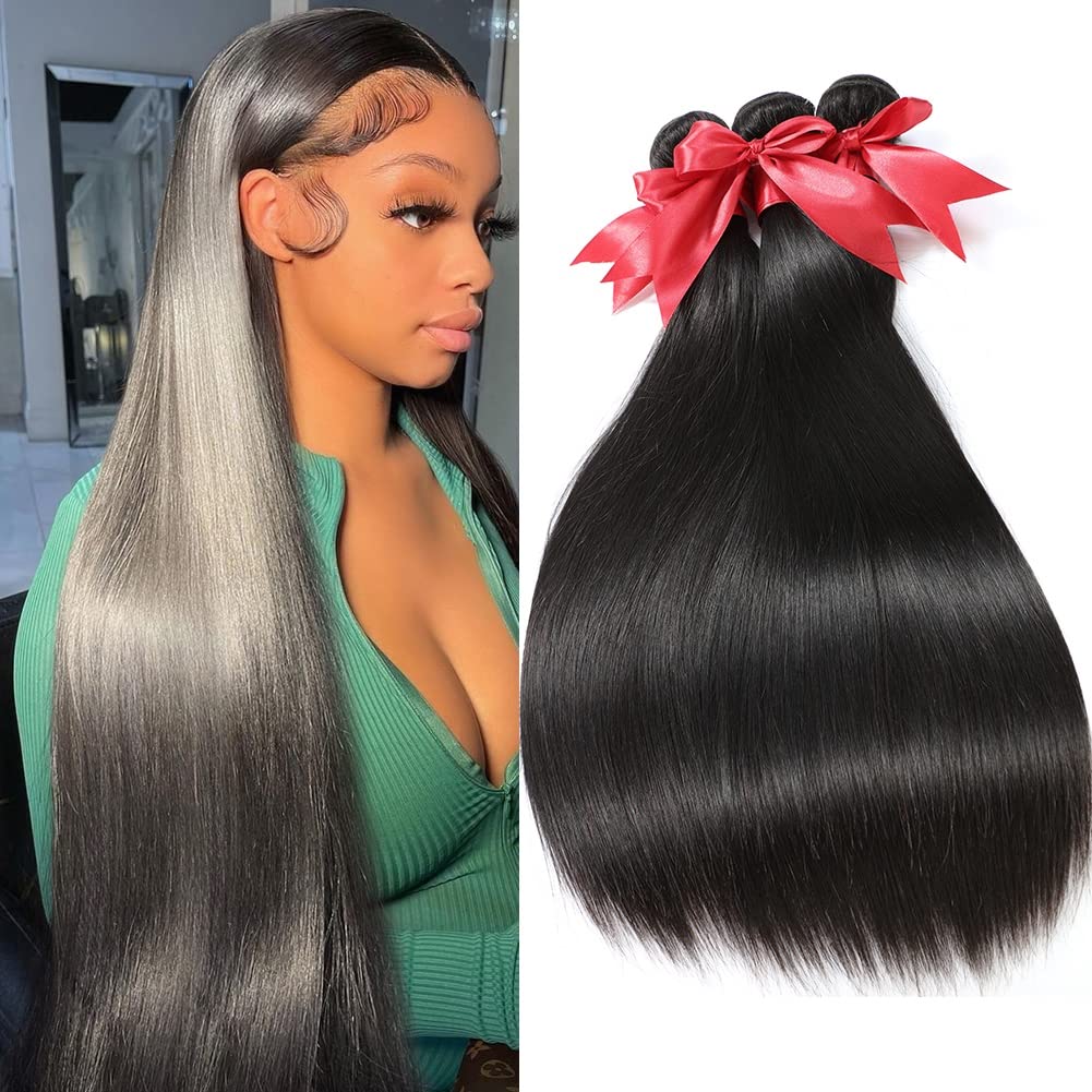 10A Brazilian Straight Human Hair Bundles 100% Unprocessed Virgin Remy Hair - 3 Bundles (22/24/26 Inch) Natural Black for Weaving & Extensions | Perfect for Salon Styling, Daily Wear & Special Occasions